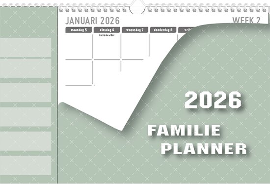 Foto: Mgpcards family planner xl 2026 weekplanner week begint op maandag 34 x 24 5 cm grijs groen