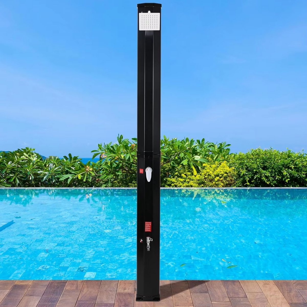 Vrijstaande Buiten Douche - Zwart & Zilver - Tuindouche - Sauna douche - 360° Zonne-energie Douchekop en Voetspoeluitloop - Temperatuurregeling tot 60°C - Met Deksel - 60L thumbnail 7