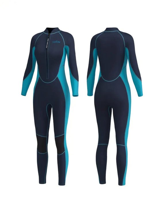 Foto: Bovista wetsuit dames swimsuit shorty surfpak duikpak lange mouw zwemsuit marineblauw m
