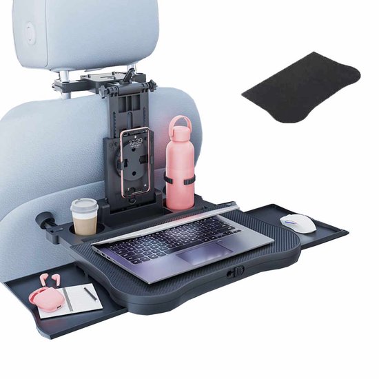Meedeer Autostoel Organizer met Tablet Houder-Multifunctionele Auto Tafel met Antislipmat en lade-ABS-Voor Laptop Achterbank-Computer Stoel -Eettafel Beker hoofdsteun houder- Klaptafel Stand Voor Telefoon & Tablet iPad (Zwart)