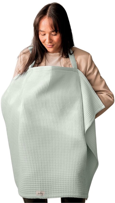 Amisly Borstvoedingsdoek - Luxe Voedingsdoek - Afschermdoek - OEKO - TEX - Wafel Materiaal - Groen - Kraamcadeau baby