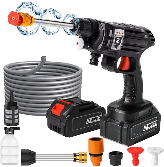 Draagbare hogedruk autowassproeier met draadloze, multifunctionele reinigingstool met 21V lithiumbatterij, instelbare waterstroom, 30bar druk voor auto's, Tuinen en huishoudelijke reiniging, Draagbare autowash slank zwart ontwerp Abs plastic lichaam,
