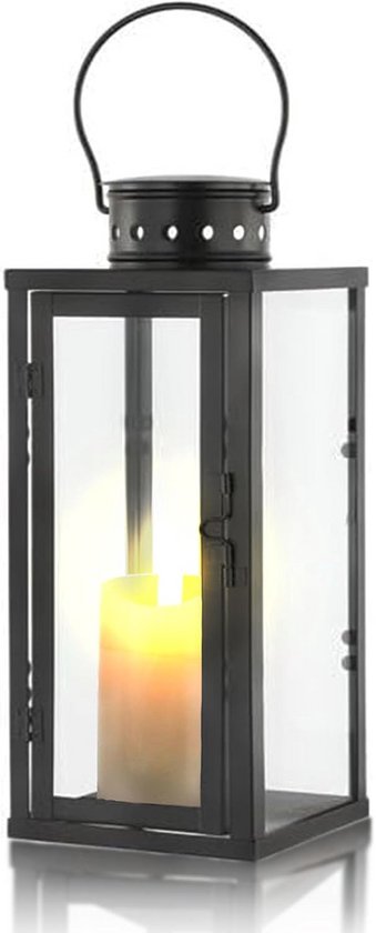 Lantaarn zwart metaal, metalen lantaarns, 10 x 9,2 x 21,5 cm