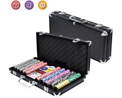 Pokerkoffer pokerset 500 chips pokerchips met 3 dealerknoppen, 5 dobbelstenen, 2 sleutels, 2 pokerde