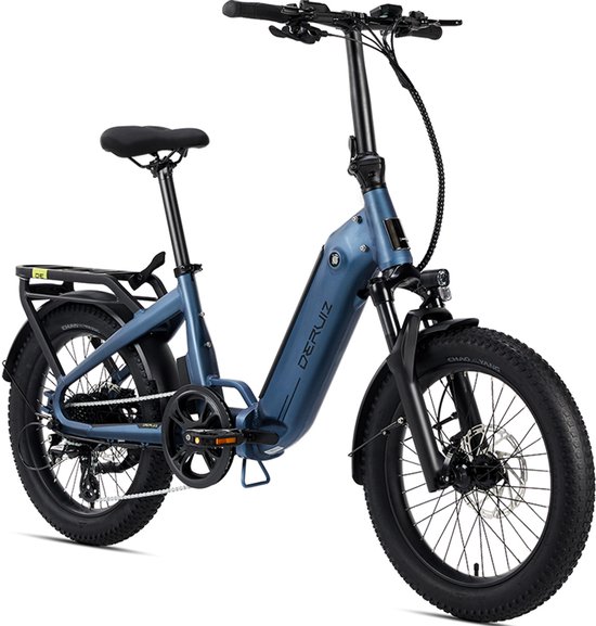 Elektrische Fiets Deruiz Peridot - Elektrische Vouwfiets - 500Wh/25Ah Accu - 140 km Bereik - 250W Motor - 20x3.0 Inch Fatbike Wielen - Shimano 8 Versnellingen - ??Hydraulische Schijfremmen - LCD Display - Elektrische Stadsfiets- Blauw