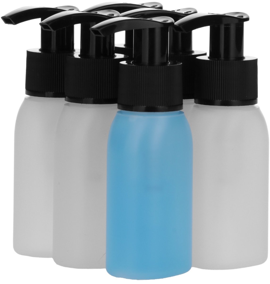 6 x 50 ml Platte fles HDPE naturel + Zeepfles Dispenserpomp zwart - Brievenbusfles - BPA Vrij - Niet Breekbaar - Plastic Flesjes Navulbaar - Met Dop - Lege Flessen - 6 stuks