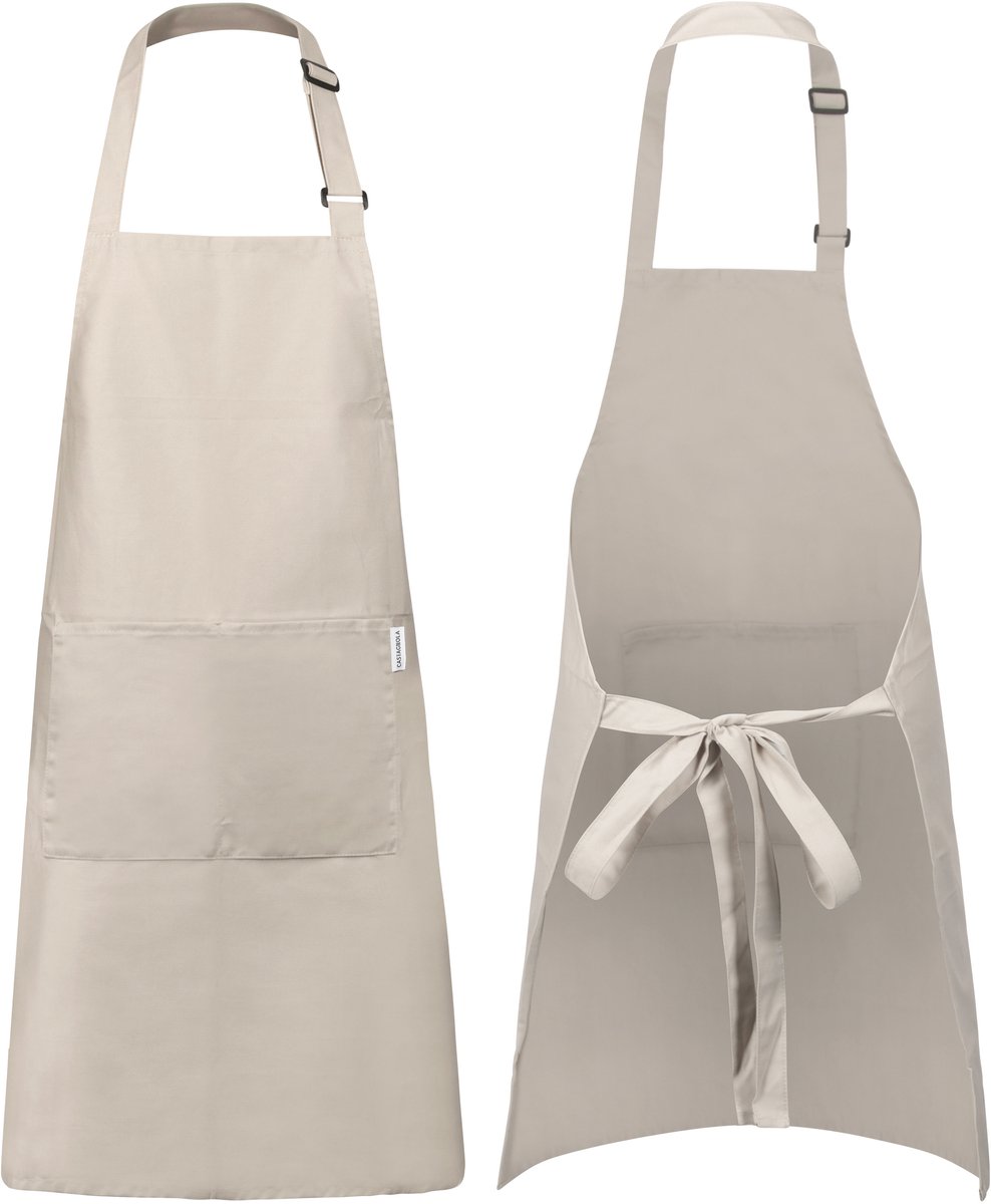 Castagnola keukenschort - Water- en vuilafstotend - Professioneel Kookschort - Schort voor Dames en Heren - Horeca Sloof - Unisex - Verstelbare Gesp - Extra Grote Vakken - Beige