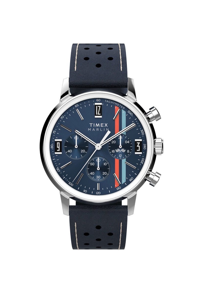 Timex Marlin Chronograph Stripes Quartz Analoog Horloge Blauw Kast: 100% Roestvrij Staal | Armband: 100%Leer 40 mm TW2W98900AJ, TW2W99000AJ, TW2W99100AJ