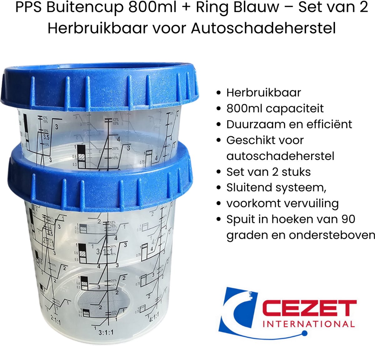 Verfbeker PPS Buitencup 800ml met blauwe ring – Duurzaam – Set van 2 – Vergelijkbaar met 3M – Autoschadeherstel