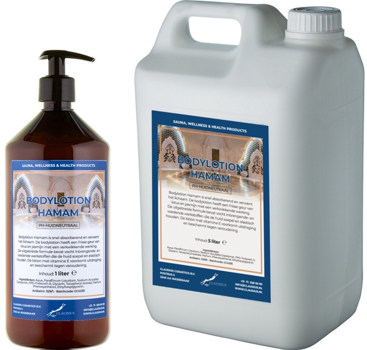 Bodylotion Hamam 1 liter met gratis pomp - hervulbaar + Jerrycan 5 liter navulling