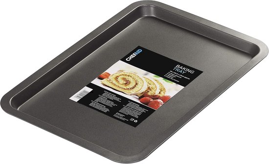 Plaque de cuisson antiadhésive Chef Aid – 39 x 25,5 cm – Acier carbone durable – Compatible four, réfrigérateur et congélateur – Zwart