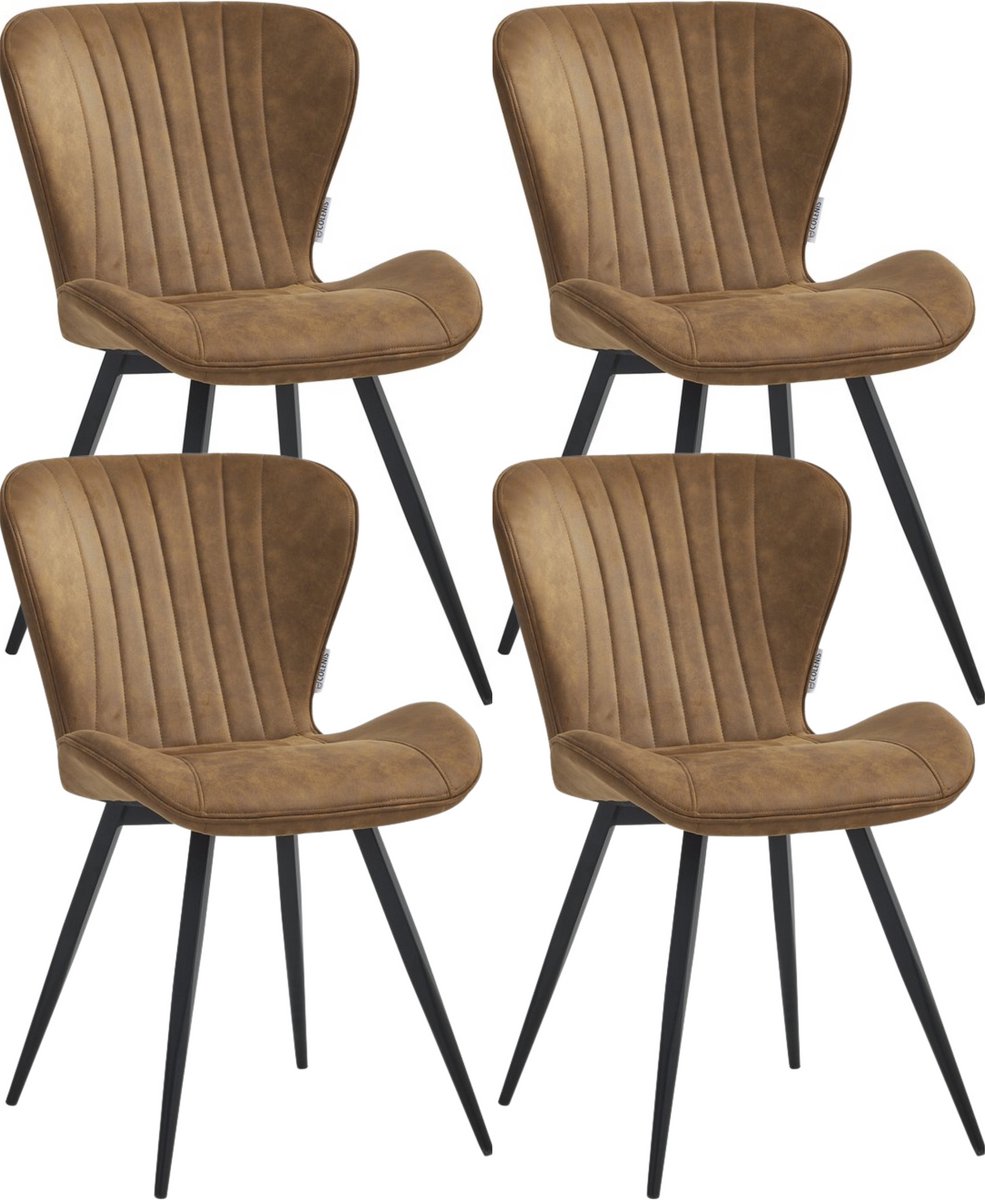 Colenis® - Star Eetkamerstoel - Set van 4 - Cognac - Microvezel - Microfiber - Industrieel - Design - Eetkamerstoelen - Stoel