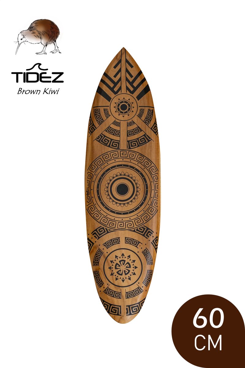 Tidez Surfplank Decoratie - Houten Surfplank - Surfboard Decoratie - Brown Kiwi 60cm