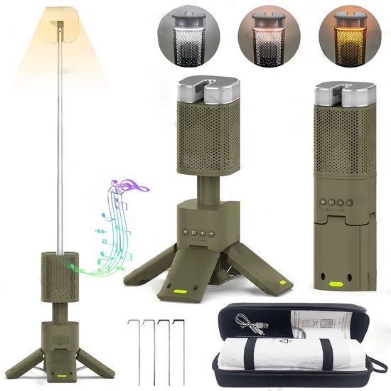 BougeRV Campinglamp met 3200 mAh, oplaadbaar sensorlicht, 380 lumen, campinglantaarn met haak en magneet, voor camping, reizen, noodgevallen, kaki