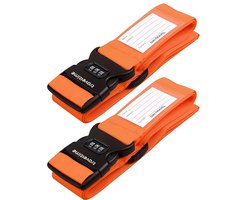 Traveltime® Kofferriem met Kofferlabel en Cijferslot- Bagageriem - Kofferband - 2 Stuks - Oranje