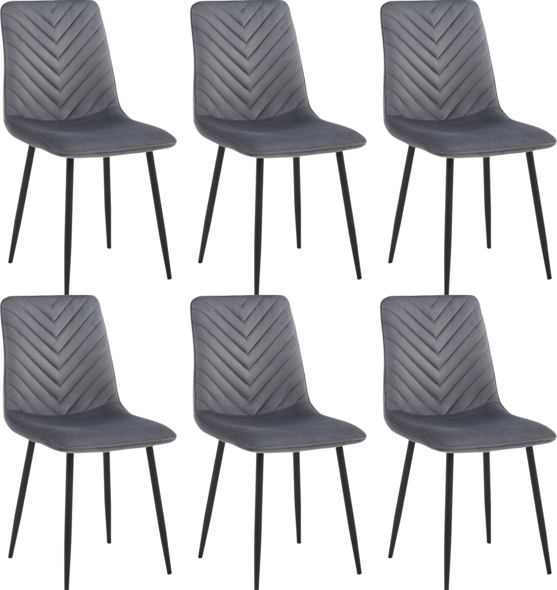 Colenis Senny Eetkamerstoel - Set Van 6 - Grijs - Fluweel - Velvet - Industrieel - Eetkamerstoelen