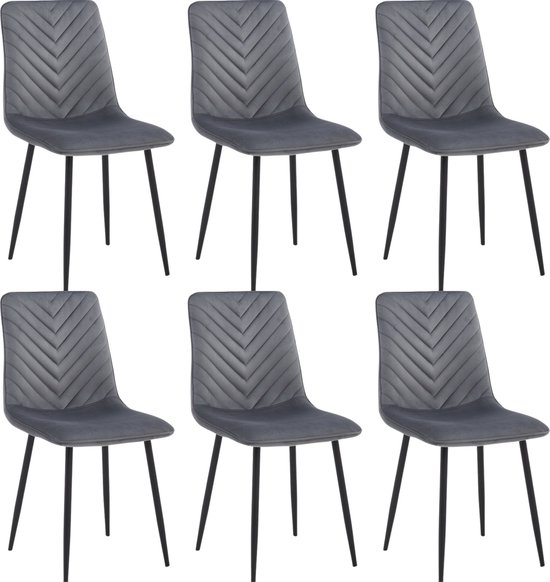 Colenis® - Senny Eetkamerstoel - Set Van 6 - Grijs - Fluweel - Velvet - Industrieel - Eetkamerstoelen