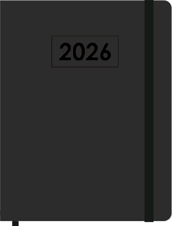 MGPcards - A5+ Agenda 2026 - Sluiting Elastiek - Weekoverzicht 1w/2p - Zwart + Zwart elastiek - Ruime vakken - 19.5 x 24.5 cm