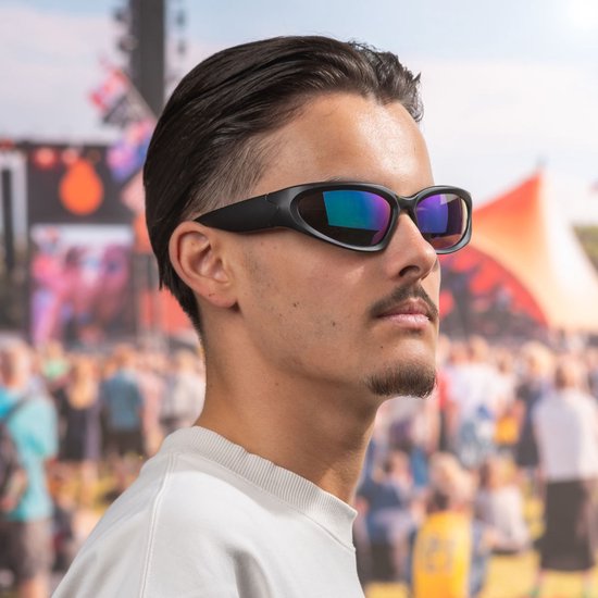 Zonnebril - Zonnebrillen - Festival bril - Rave bril - Glasses - Sportief model - Zwart - Blauw/paarse glazen van Merkloos — afbeelding 3