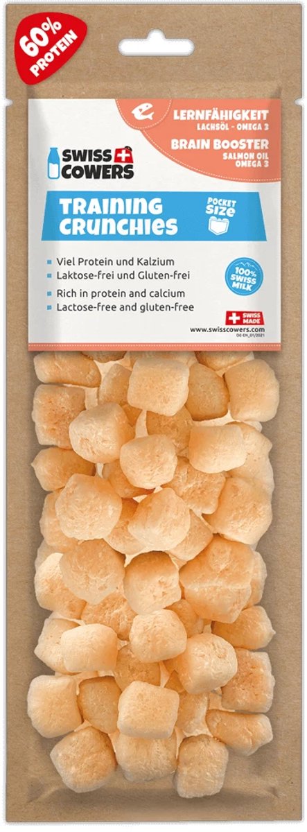 SwissCowers® Cheese Crunchies Training Brain Booster - 30 beloningen - Hondensnack - Hypoallergeen - Lactosevrij - Glutenvrij - Met Zalmolie - Kaas Snack