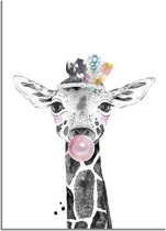 DesignClaud Giraffe Kinderkamerposter Kauwgom A2 + Fotolijst wit