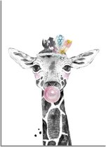 DesignClaud Giraffe Kinderkamerposter Kauwgom A4 + Fotolijst wit
