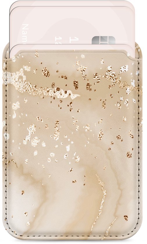 MIO Card Holder - Universele Magnetische Kaarthouder - Pasjeshouder Compatibel met MagSafe - Portemonnee voor Drie Pasjes - Gold Marble