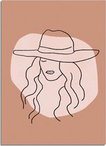 DesignClaud Vrouw met hoed - Grafische poster A3 + fotolijst wit