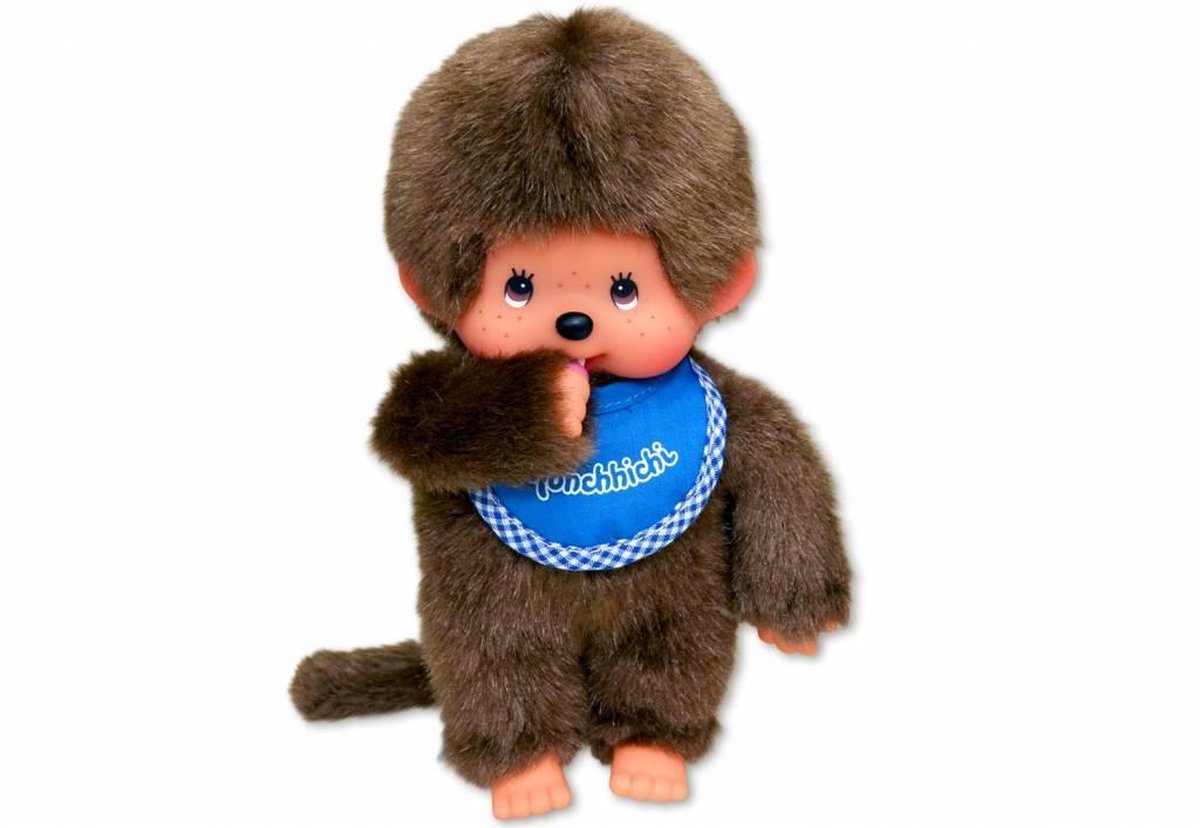 Garçon en peluche avec un blouson en velours côtelé de Monchhichi