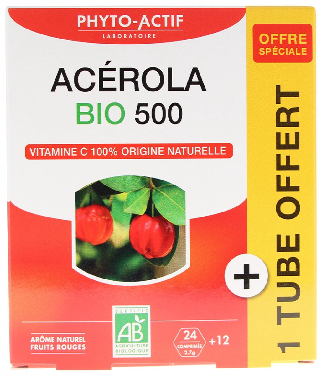 Phyto-Actif Acerola 500 Organic 24 Tabletten + 1 Gratis Tube