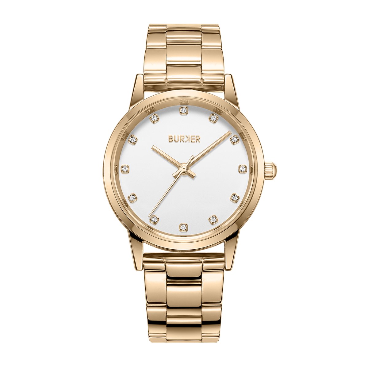 BURKER Amy Horloge Dames - Rond - Goud Wit - Schakelband - Zirkonia - 32mm