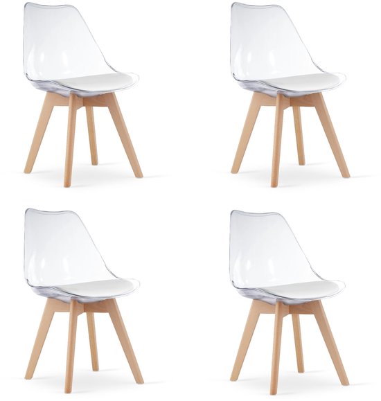 DEYARNA HOME Set van 4 eetkamerstoelen met PU-lederen kussen, zijstoel