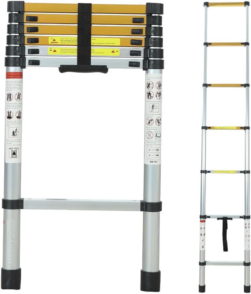 Telescopische Ladder - Telescopische Vouwladder - Werkhoogte - Aluminium - Geschikt voor Particulier en Professioneel Gebruik - Telescopische Vouwladder - Max. Belasting 150 kg