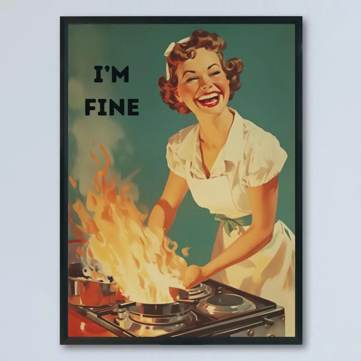 Canvas poster - I'm fine - muurposter - Binnenposter - Koken - Vinatage - Muur poster - Kado - Zonder lijst - Posters - Vintage posters - Franse Bulldog - Trendy