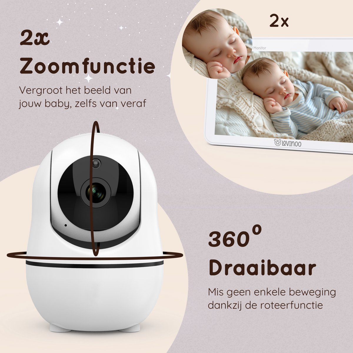 Lovinoo Babyfoon met 2 Camera's - Baby Monitor - Op Afstand Bestuurbaar - Babyphone - Temperatuursensor - Uitbreidbaar Tot 4 Camera's - Terugspreekfunctie - Zonder Wifi en App - 7.0 Inch HD Scherm thumbnail 5