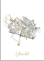DesignClaud Utrecht Plattegrond Stadskaart poster met goudfolie bedrukking A3 + Fotolijst zwart