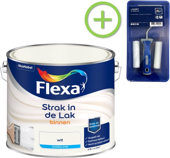 Flexa - Strak in de Lak - Watergedragen - Zijdeglans - wit - 2.5 liter + Lakroller