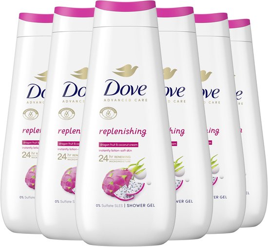 Dove Advanced Care Douchegel - Replenishing - Dragon Fruit & Coconut Cream - 6 x 400 ml - Voordeelverpakking