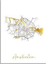 DesignClaud Amsterdam Plattegrond Stadskaart poster met goudfolie bedrukking A2 + Fotolijst wit
