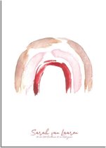 DesignClaud Geboorteposter Regenboog Bruin Roze Rood Kraamcadeau A4 + Fotolijst wit