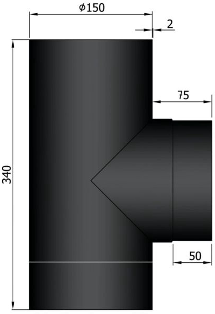 Kachelpijp Ø150 T-stuk met afsluitdop - diameter 150 - zwart - staal 2mm