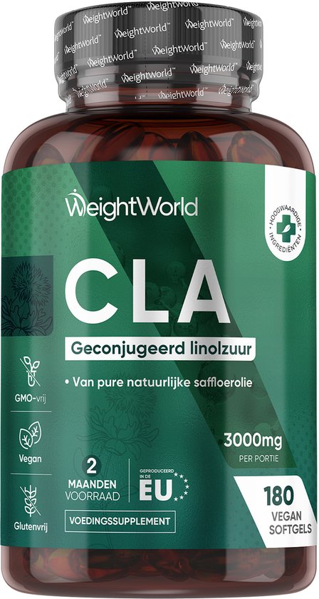 Foto: Weightworld cla softgels 3000 mg geconjugeerd linolzuur per portie 180 softgels voor 2 maanden voorraad