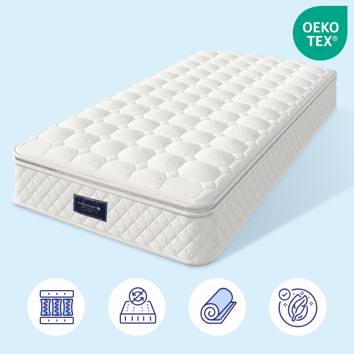 Merax 7-Zone Pocketvering Matras met Kaltschaum - Oeko-Tex Gecertificeerd - H3 (Medium-Firm) - 90x200 cm - 25 cm Dikte - 100 Nachten Proefslapen Wit