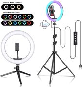 Ringlamp Luminex Pro | RGB LED | 8 Verschillende Kleuren | Cadeau | Make-up light | 26cm | ringlamp 36 cm | statief 2.1 m | Voor vloggers, influencers, instagram posts, tiktok | bluetooth afstandbediening |