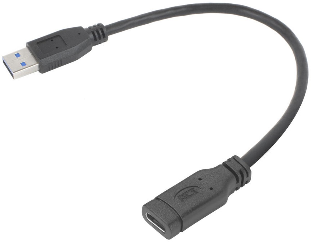 Image of ACT USB Type-A male naar USB Type-C female adapterkabel 0,2m AC7460