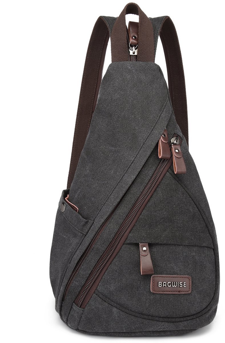 Bagwise® - Crossbodytas - Rugzak - Slingbag - Robuust Duurzaam -Vintage Canvas - 10L - N1276 Antraciet/Zwart