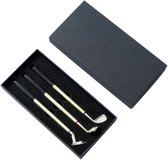 Stripe Golf Club Pennenset – 3x Elegante Metal Ballpoint Pens in Geschenkverpakking