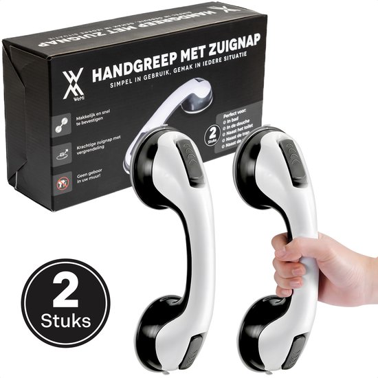 2 stuks Douche Handgreep met Zuignap Badkamer – Geschikt voor douche en toilet – Vochtbestendig – Antislip – Veiligheidsgreep – Wandbeugel – Handvat voor ouderen en kinderen – 30 CM