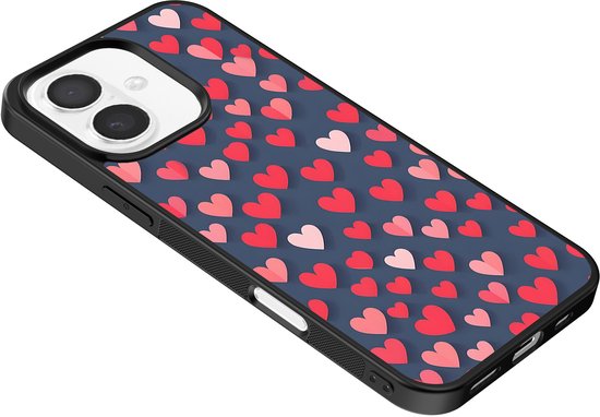 Smartphonica Coque de téléphone adaptée pour iPhone 16 Plus avec imprimé Hartjes roses et rouges - Coque arrière en TPU avec Design cœur rose et rouge adaptée pour iPhone 16 Plus