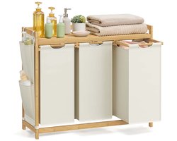Wasmand 3 Vakken 3 x 50 L 94 x 33 x 78 cm Crèmewit – Grote Opberger